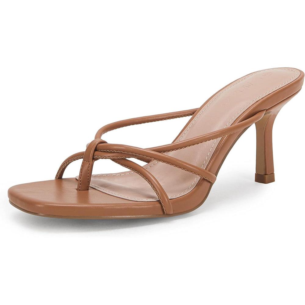 imageLAICIGO Womens Square Open Toe Flip Flops Stiletto Heels Strappy Thong Slide on Slingback Mules Sandals