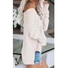 Women’s Off Shoulder Knit Sweaters Oversized V Neck Long Sleeve Loose Lightweight Pullover Tops(Beige)