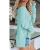 Women’s Off Shoulder Knit Sweaters Oversized V Neck Long Sleeve Loose Lightweight Pullover Tops(Cyan Blue)