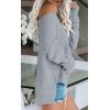 Women’s Off Shoulder Knit Sweaters Oversized V Neck Long Sleeve Loose Lightweight Pullover Tops(Grey)