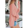 Women’s Off Shoulder Knit Sweaters Oversized V Neck Long Sleeve Loose Lightweight Pullover Tops(Pink)