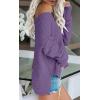 Women’s Off Shoulder Knit Sweaters Oversized V Neck Long Sleeve Loose Lightweight Pullover Tops(Purple)