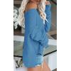 Women’s Off Shoulder Knit Sweaters Oversized V Neck Long Sleeve Loose Lightweight Pullover Tops(Sky Blue)