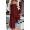 Women’s Off Shoulder Knit Sweaters Oversized V Neck Long Sleeve Loose Lightweight Pullover Tops(Wine Red)