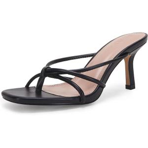 LAICIGO Women’s Square Open Toe Flip Flops Stiletto Heels Strappy Thong Slide on Slingback Mules Sandals(Black)