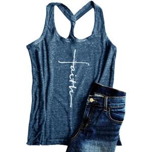 LAICIGO Womens Summer Racerback Graphic Tank Tops Twist Criss Faith Workout Tanks Shirts Blue