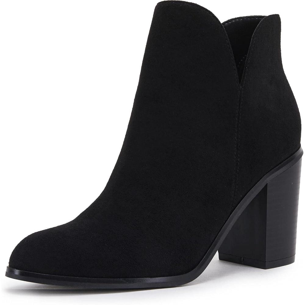 imageLAICIGO Womens V Cut Ankle Boots Side Zipper Chunky Stacked Heel Snakeskin Booties ShoesBlack