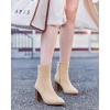 LAICIGO Women’s Pointed Toe Ankle Boots Chunky Stacked Heel Side Zipper Faux Leather Ankle Booties(Beige)