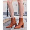 LAICIGO Women’s Pointed Toe Ankle Boots Chunky Stacked Heel Side Zipper Faux Leather Ankle Booties(Brown)