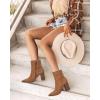 LAICIGO Women’s Pointed Toe Ankle Boots Chunky Stacked Heel Side Zipper Faux Leather Ankle Booties(Light Brown)