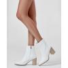 LAICIGO Women’s Pointed Toe Ankle Boots Chunky Stacked Heel Side Zipper Faux Leather Ankle Booties(White)