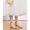 LAICIGO Women’s Pointed Toe Pumps Ankle Strap Buckle Chunky Block Heel Dress D’Orsay Shoes(Apricot Leather)