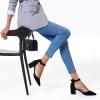 LAICIGO Women’s Pointed Toe Pumps Ankle Strap Buckle Chunky Block Heel Dress D’Orsay Shoes(Black Suede)