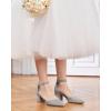 LAICIGO Women’s Pointed Toe Pumps Ankle Strap Buckle Chunky Block Heel Dress D’Orsay Shoes(Grey Suede)