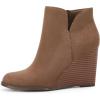 LAICIGO Womens V Cut Wedge Ankle Booties Zip-up Closed Toe Stacked Heel Faux Suede Winter Boots(Coffee)