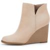 LAICIGO Womens V Cut Wedge Ankle Booties Zip-up Closed Toe Stacked Heel Faux Suede Winter Boots(Cream)