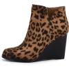 LAICIGO Womens V Cut Wedge Ankle Booties Zip-up Closed Toe Stacked Heel Faux Suede Winter Boots(Leopard)