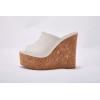 LAICIGO Womens Wedge Platform Slide on Sandals Open Toe Cork Faux Suede Dress Summer Slippers Shoes(1-white)