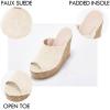 LAICIGO Womens Wedge Platform Slide on Sandals Open Toe Cork Faux Suede Dress Summer Slippers Shoes(Apricot)