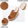 LAICIGO Womens Wedge Platform Slide on Sandals Open Toe Cork Faux Suede Dress Summer Slippers Shoes(Brown)