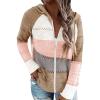 imageLAICIGO Womens Lightweight Knit Cardigan Color Block Striped Full Zipper Long Sleeve Loose Hoodies Taupe
