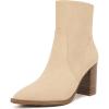 LAICIGO Women’s Pointed Toe Ankle Boots Chunky Stacked Heel Side Zipper Faux Leather Ankle Booties(Beige)