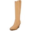 LAICIGO Women’s Square Closed Toe Cowboy Knee High Boots Chunky Stacked Heel Side Zipper Faux Suede Winter Tall Riding Boots