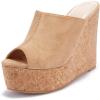 LAICIGO Womens Wedge Platform Slide on Sandals Open Toe Cork Faux Suede Dress Summer Slippers Shoes(Khaki)