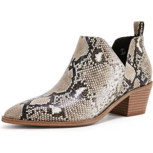 LAICIGO Womens Closed Toe Faux Leather Side Zip Chunky Block Low Heel Ankle Booties