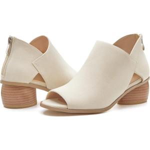 LAICIGO Womens Heeled Sandals Peep Toe Ankle Boots Chunky Heels V Cut Back Zipper Mid Heel Faux Suede Dress Pumps Shoes(Creamy-white)