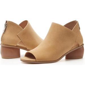LAICIGO Womens Heeled Sandals Peep Toe Ankle Boots Chunky Heels V Cut Back Zipper Mid Heel Faux Suede Dress Pumps Shoes(Khaki)
