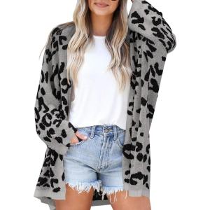 LAICIGO Women’s Leopard Chunky Knit Cardigans Open Front Long Sleeve Oversized Sweaters Outwear (Small, Perse)