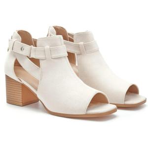 LAICIGO Womens Peep Toe Heels Chunky Heel Booties Open Toe Booty Cutout Dress Shoes with Back Zipper(Beige)