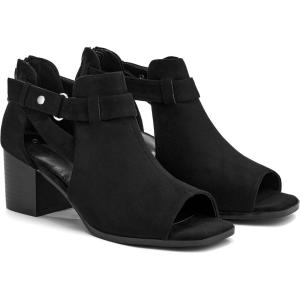 LAICIGO Womens Peep Toe Heels Chunky Heel Booties Open Toe Booty Cutout Dress Shoes with Back Zipper(Black)