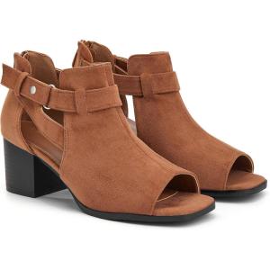 LAICIGO Womens Peep Toe Heels Chunky Heel Booties Open Toe Booty Cutout Dress Shoes with Back Zipper(Brown)