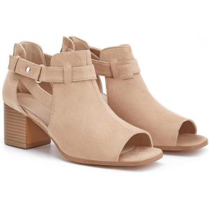 LAICIGO Womens Peep Toe Heels Chunky Heel Booties Open Toe Booty Cutout Dress Shoes with Back Zipper(Khaki)