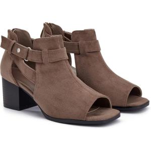 LAICIGO Womens Peep Toe Heels Chunky Heel Booties Open Toe Booty Cutout Dress Shoes with Back Zipper(Taupe)