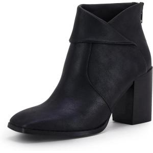 LAICIGO Women’s Square Toe Ankle Boots High Chunky Stacked Heel Slip On Criss Cross Zipper Booties(Black)