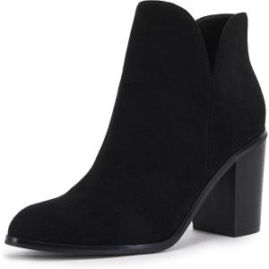 LAICIGO Womens V Cut Ankle Boots Side Zipper Chunky Stacked Heel Snakeskin Booties Shoes(Black)