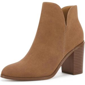 LAICIGO Womens V Cut Ankle Boots Side Zipper Chunky Stacked Heel Snakeskin Booties Shoes(Brown)
