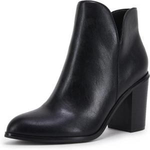 LAICIGO Womens V Cut Ankle Boots Side Zipper Chunky Stacked Heel Snakeskin Booties Shoes(Cool Black)
