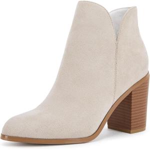 LAICIGO Womens V Cut Ankle Boots Side Zipper Chunky Stacked Heel Snakeskin Booties Shoes(Cream)
