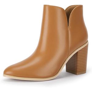 LAICIGO Womens V Cut Ankle Boots Side Zipper Chunky Stacked Heel Snakeskin Booties Shoes(Light Brown Leather)