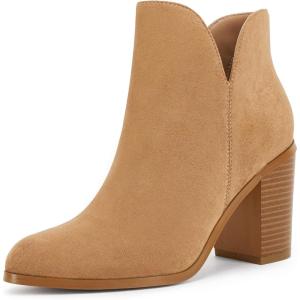 LAICIGO Womens V Cut Ankle Boots Side Zipper Chunky Stacked Heel Snakeskin Booties Shoes(Nude)