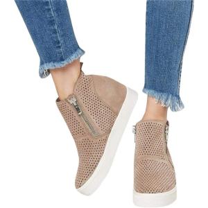LAICIGO Womens Wedge Platform Sneakers Ankle Booties Heel Zipper Faux Leather Comfort Casual Shoes