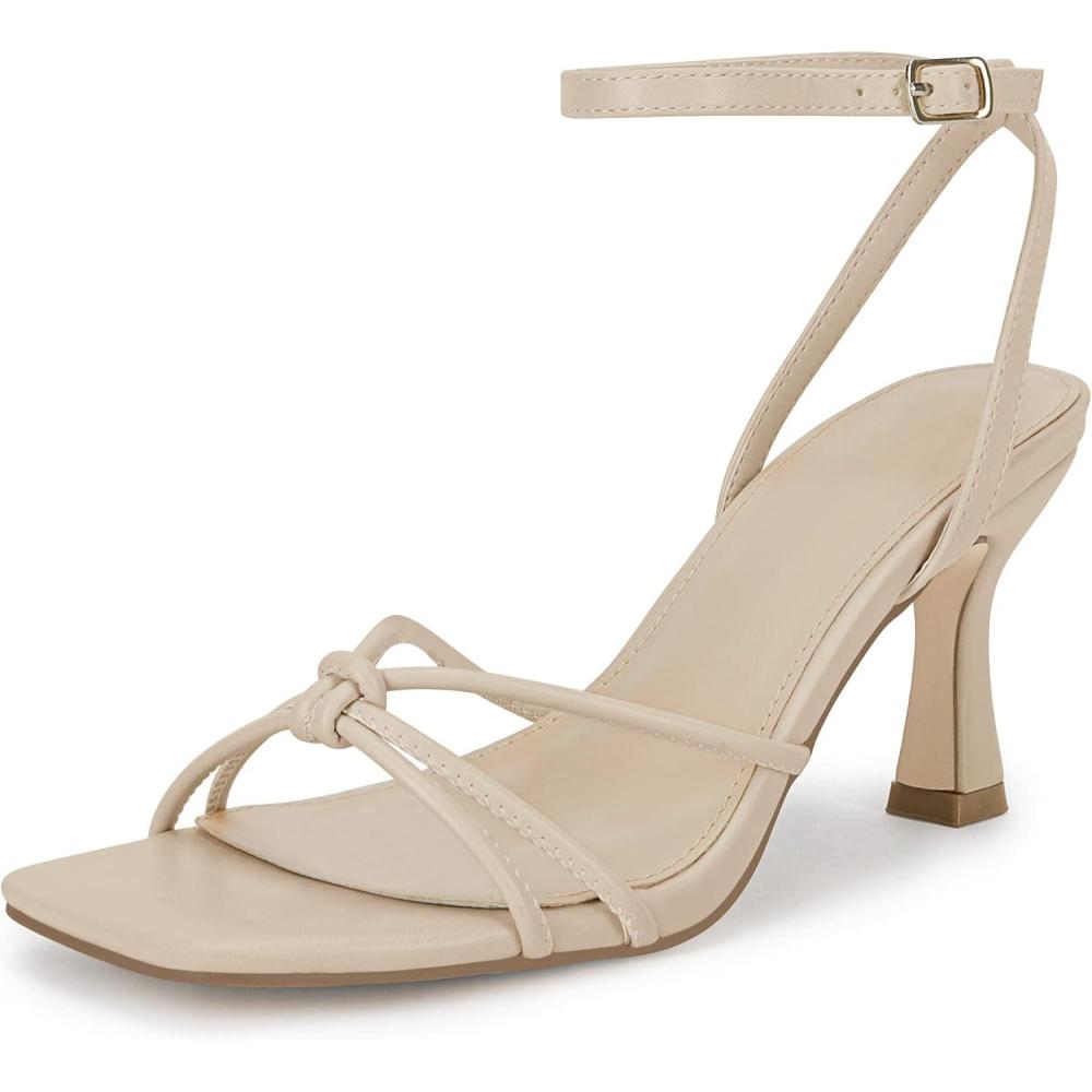 imageLAICIGO Womens Square Open Toe Heeled Sandals Stiletto Kitten Heel Ankle Buckle Strap Slingback Summer Dress SandalsApricot