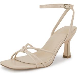 LAICIGO Women’s Square Open Toe Heeled Sandals Stiletto Kitten Heel Ankle Buckle Strap Slingback Summer Dress Sandals(Apricot)