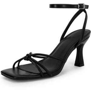 LAICIGO Women’s Square Open Toe Heeled Sandals Stiletto Kitten Heel Ankle Buckle Strap Slingback Summer Dress Sandals(Black)