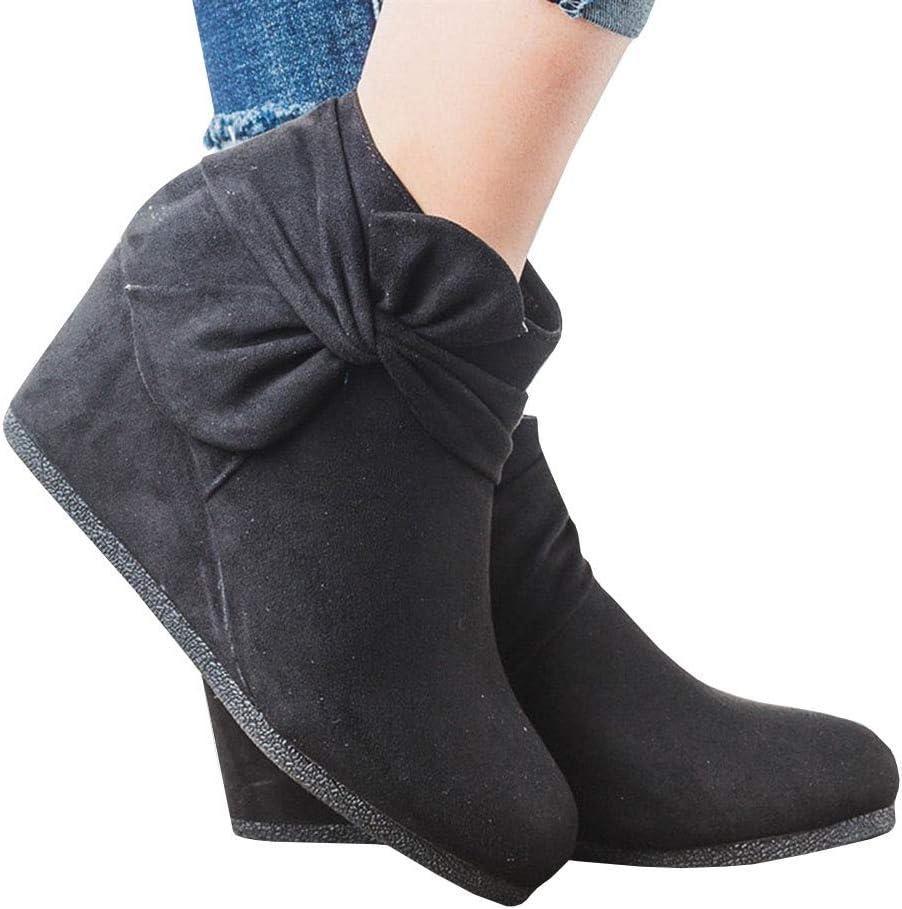 image:imageWomens Wedge Heels Ankle Booties Platform Knot Bow Side Zipper Faux Suede Dress Boots