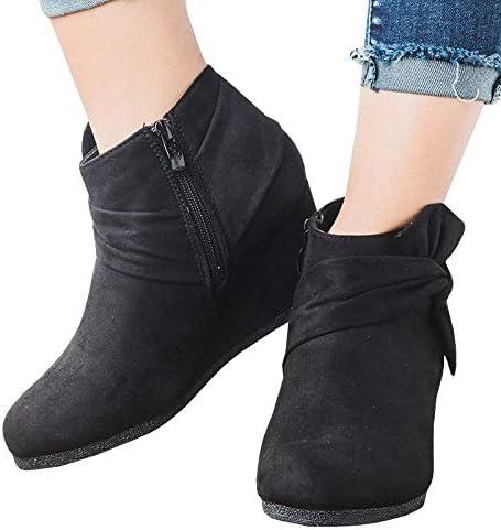 image:imageWomens Wedge Heels Ankle Booties Platform Knot Bow Side Zipper Faux Suede Dress Boots